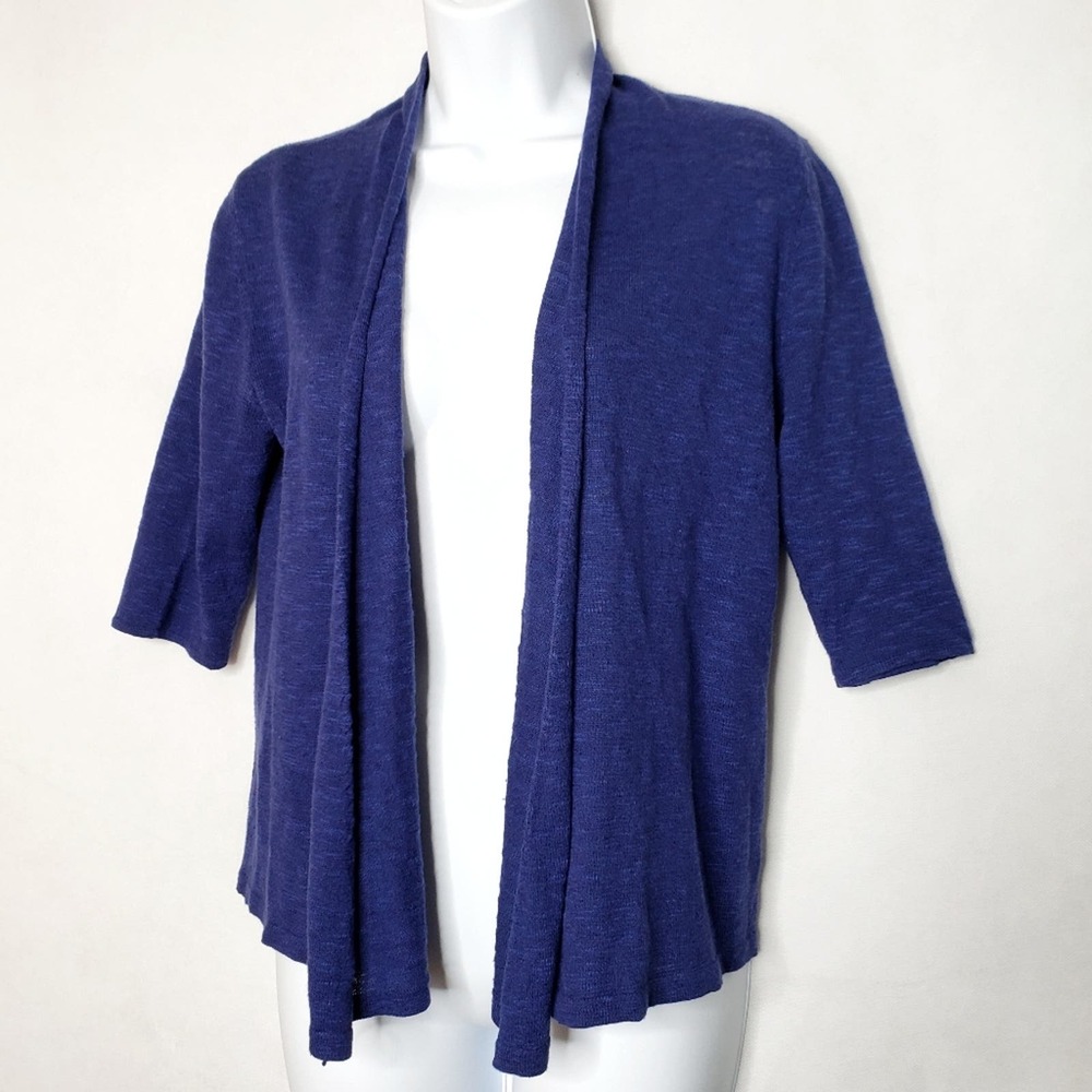 Eileen Fisher Linen Cotton Blend 3/4 Sleeve Royal Blue Open Cardigan Size XS